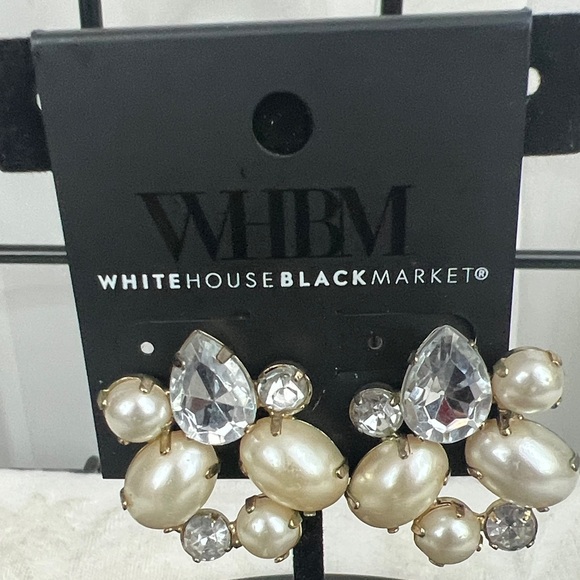 NWT White House Black Market Ivory Pearl & Crystal Teardrop Cluster Earrings - Picture 3 of 4
